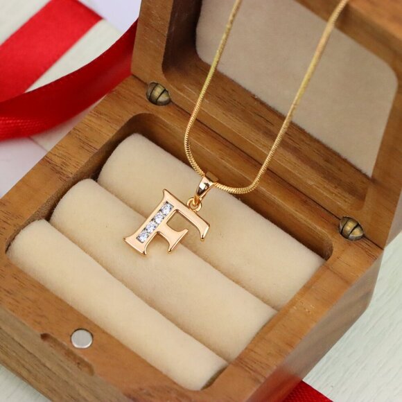 "Rose Gold Letter F Pendant with Crystals – 18K Gold Plated Charm, XPPT1355 - Picture 7 of 13